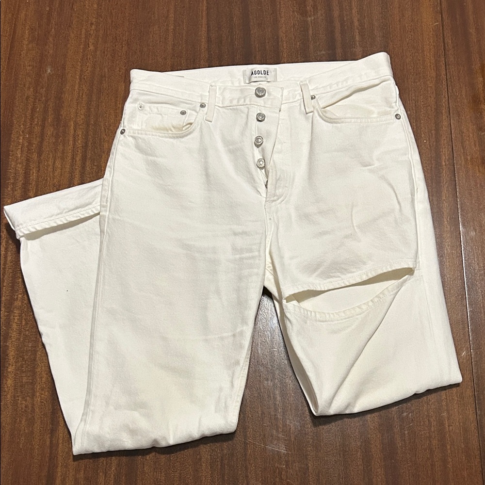 Agolde Men's Straight Jeans in Cream
